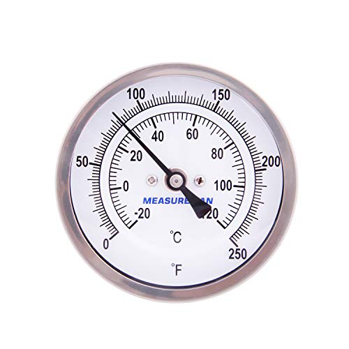 MEASUREMAN Fully Stainless Steel Pot, Kettle, Brewing Bimetal Thermometer, 3" Dial, 2-1/2" Stem, 0-250 deg F/-20-120 deg C, -1% Accuracy, Adjustable, 1/2" NPT Back Mount - size: 3" Dial, 2-1/2" Stem, 0-250 deg F/-20-120 deg C, style: 2-1/2" Stem
