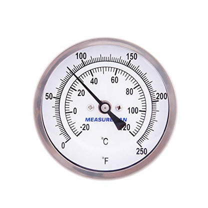 MEASUREMAN Fully Stainless Steel Pot, Kettle, Brewing Bimetal Thermometer, 3" Dial, 2-1/2" Stem, 0-250 deg F/-20-120 deg C, -1% Accuracy, Adjustable, 1/2" NPT Back Mount - size: 3" Dial, 2-1/2" Stem, 0-250 deg F/-20-120 deg C, style: 2-1/2" Stem