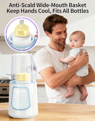 12 in 1 Fast Baby Bottle Warmer Constant Temp Milk Warmer Fits All Bottles | Even Heating No Hot Spots, Night Mode, Sterili-zing for Breastmilk & Formula Blue - color: Fast-Blue