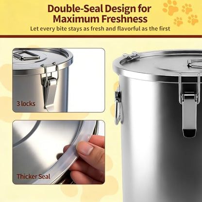 304 Stainless Steel Dog Food Storage Container, 35LB/40LB Airtight Pet Food Container with Locking Lid & Silicone Seal, Large Metal Food Storage Bin for Dry Dog/Cat Food, Rice, Flour (35 LBS) - size: 35 LBS