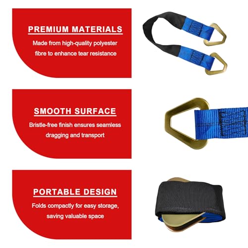 2" × 29" Premium Axle Tie Down Strap with D Rings, Heavy Duty Auto Axle Tow Strap with Protective Sleeve, 6614 Lbs Tire Wheel Tie-Down Straps for Securing Vehicle Transport (Blue) - color: Blue