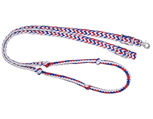 Tough 1 Deluxe Knotted Cord Roping Reins - color: Red/White/Blue