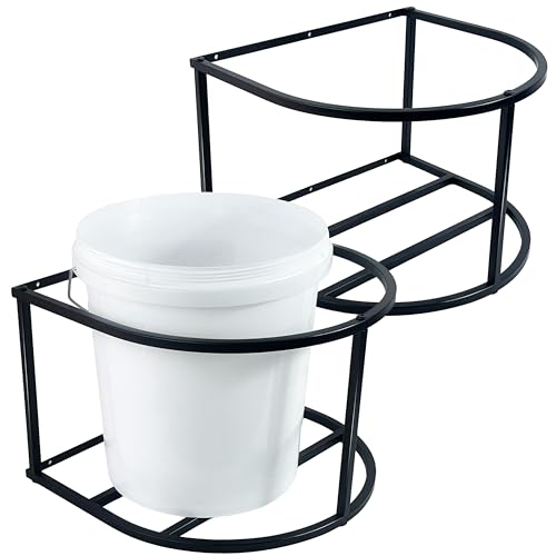 2 Pcs Horse Feed Pail Wall Mount,Heavy Duty Metal Wall Mount Water Bucket Holder for Horses Feed,Barn,Farmhouse Supplies(5 Gallon,Black)