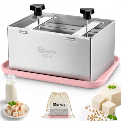 XL Tofu Press Stainless Steel, Tofu Maker and Paneer Press with Cloth, Pink - color: Stainless Steel Plus