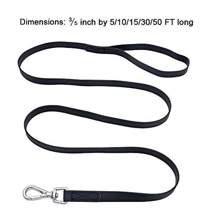 Waterproof Dog Training Leash 50FT 30FT 15FT 10FT 5FT Heavy Duty Recall Long Lead for Large Medium Small Dogs (10FT, Black) - color: Black, size: 10FT