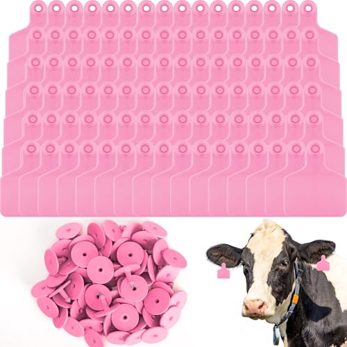 Lothee 200 Pcs Blank Cattle Ear Tags Large Plastic Animal Cow Tags, Pink - color: Pink