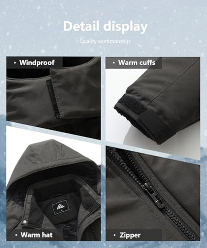 Men's Mountain Ski Jacket Winter Snow Coats Waterproof Warm Fleece Lining Jacket Parka with Hooded - color: Dark Gray, size: Medium