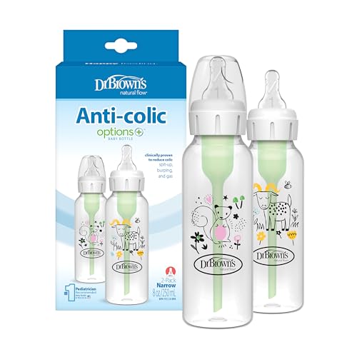 Dr. Brown's Anti-Colic Options+ Narrow Baby Bottle, Goat & Squirrel, 2-Pack - color: 2-Pack, Squirrel & Goat, size: 1 Count (Pack of 2)
