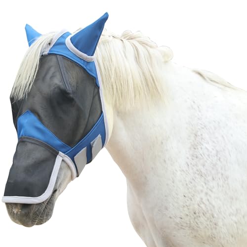 Horse Fly Mask with Ears & Long Nose, Fine Mesh Royal Blue Full - color: Royal Blue, size: Full