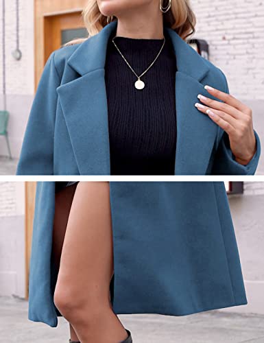 Hooever Women's Wool Coat Notch Lapel Double-Breasted Peacoat - color: Blue, size: Small