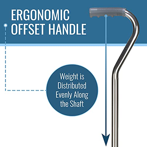 DMI Walking Cane for Adult Men and Women, FSA Eligible, Lightweight and Adjustable, Ergonomic Hand Grip and Wrist Strap - color: Silver