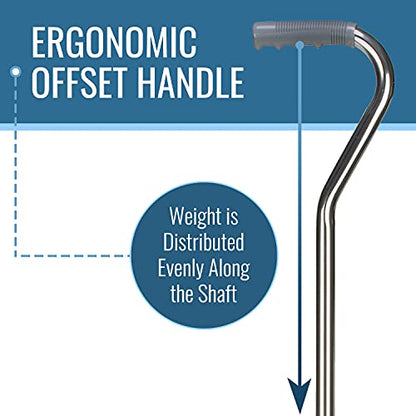DMI Walking Cane for Adult Men and Women, FSA Eligible, Lightweight and Adjustable, Ergonomic Hand Grip and Wrist Strap - color: Silver