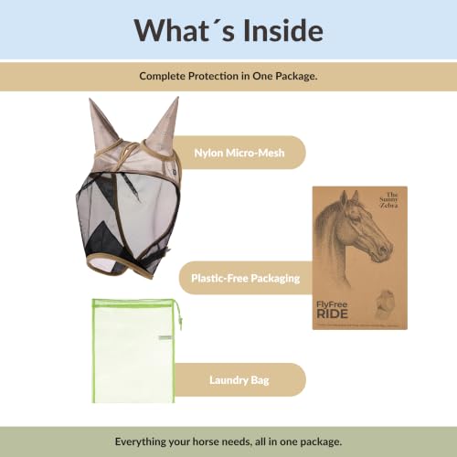 TSZ Fly Free Ride Horse Fly Mask with Ears - UV-Resistant Breathable Mesh