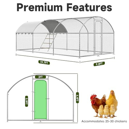 23.2x9.8 FT Extra Large Metal Chicken Coop, Walk-in Poultry Run Pen | Waterproof Cover, Reinforced Metal Structure, Walk-in Chicken Run, Outdoor Poultry Cage for Ducks Hens Rabbits - size: 236.0"L x 118.0"W x 78.0"H