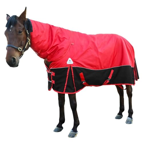 Horse Blanket Winter Horses Blankets for Real Horses, Turnout Blanket 300g Filling Liner 1680D Ripstop Horse Stable Blanket, Horse Care Blanket 78in(145) Red