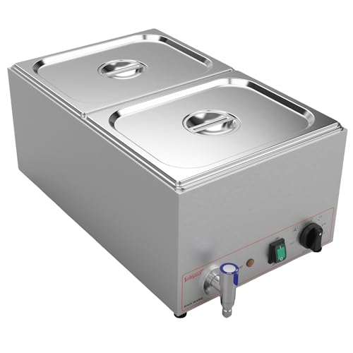 Valgus Commercial Bain Marie, 19 Qt Stainless Steel Food Warmer for Buffet - size: 2 Sections with Tap