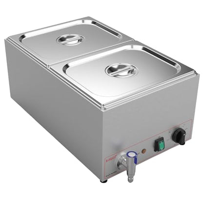Valgus Commercial Bain Marie, 19 Qt Stainless Steel Food Warmer for Buffet - size: 2 Sections with Tap