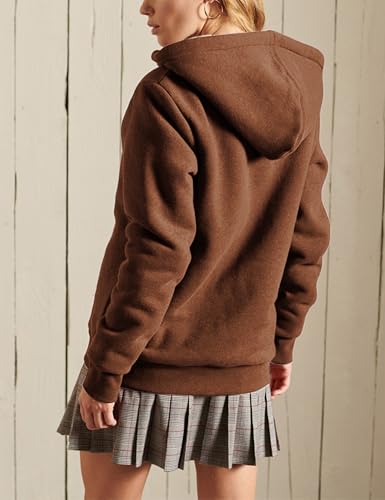 Women’s Casual Full Zip Up Sherpa Lined Hoodie Sweatshirt Jacket Coat - color: Brown, size: Medium