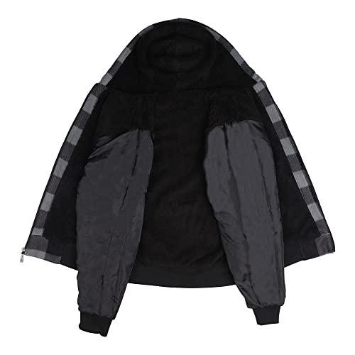 Facitisu Winter Heavy Warm Sherpa Lined Fleece Plaid Flannel Jacket Men Plus Size S-5XL Big&Tall Mens Coat - color: H-grey, size: 4X-Large