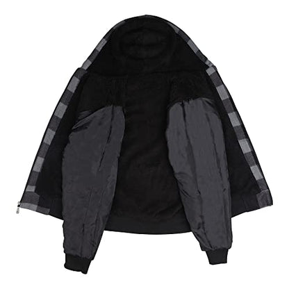 Facitisu Winter Heavy Warm Sherpa Lined Fleece Plaid Flannel Jacket Men Plus Size S-5XL Big&Tall Mens Coat - color: H-grey, size: Large