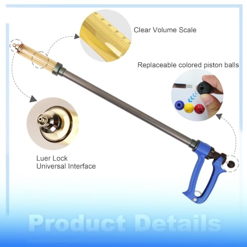 50ML Long-Handled Semi Automatic Livestock Syringe Long Arms Vaccine Gun | Long Handle Cattle Syringe, 5 Gears Dosage Adjustable Luer Lock Syringe, Continuous Repeating Veterinary Syringe