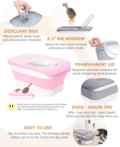 10-13 Lbs Airtight Dog Food Storage Container,Collapsible Pet Food Storage - color: Pink/10-13 Lbs