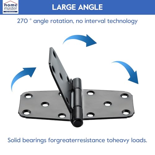 HOME MASTER HARDWARE 6" Heavy Duty Gate Hinges, 4 Pack T-Strap Hinge, Black