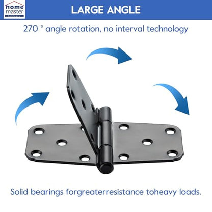 HOME MASTER HARDWARE 6" Heavy Duty Gate Hinges, 4 Pack T-Strap Hinge, Black