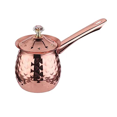 Hammered Stainless Steel Turkish Coffee Pot - 13.5 Oz, 400 Ml - Cezve Ibrik with Handle and Lid, Rose Gold, Stovetop Maker - color: Rose Gold, size: 13.5 Ounces