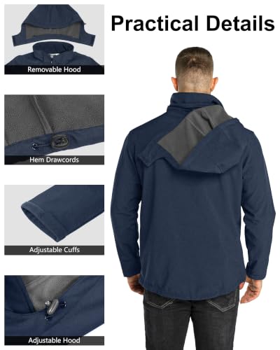 Outdoor Ventures Men's Softshell Jacket Waterproof Fleece Rain Shell Coat - color: Midnight Blue Heather, size: Medium