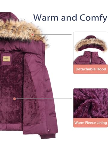 BodiLove Women's Fur Hooded Thickened Jacket with Fleece Lining - color: Burgundy W/ Silver Zipper, size: Medium