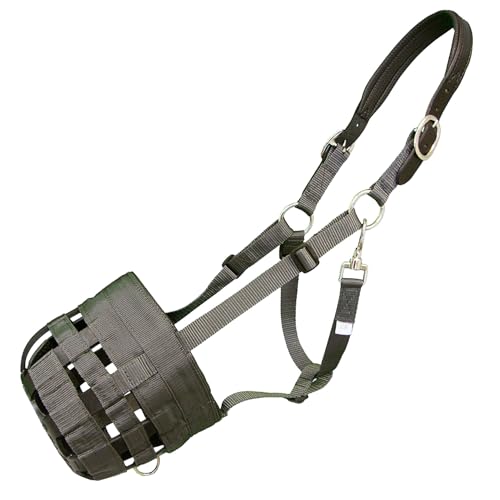 Best Friend Deluxe Leather Crown Grazing Muzzle - Horse Muzzle with Attached Halter, Adjustable, Breakaway, Lightweight, Ventilated, for Controlled Grazing - Dark Grey, Draft Horse - size: Draft