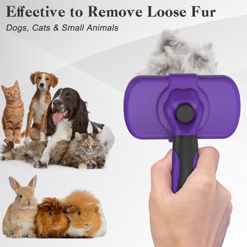Swihauk Self Cleaning Slicker Brush for Dogs & Cats, Skin Friendly Pet Grooming for Shedding, Deshedding, and Hair Removal - Puppy Brush for Long Haired Pets, Pet Supplies, Purple - color: Purple