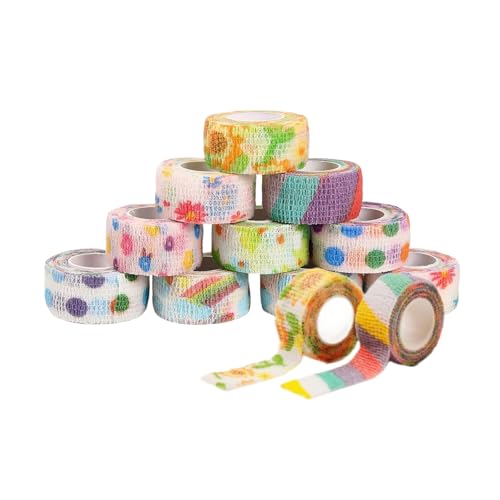 12 Pack Self Adhesive Bandage Wrap Elastic Cohesive Sport Grip Tape for Finger Wrist Toe Vet Wraps - color: Colorful12