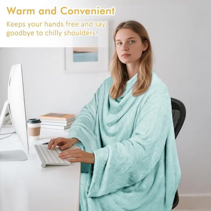 Catalonia Wearable Blanket with Sleeves for Women & Men, Fleece Wrap Throw - color: Aqua