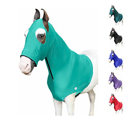 Majestic Ally Stretch Lycra Horse Hood with Zipper (Large, Turquoise) - color: Turquoise, size: Large