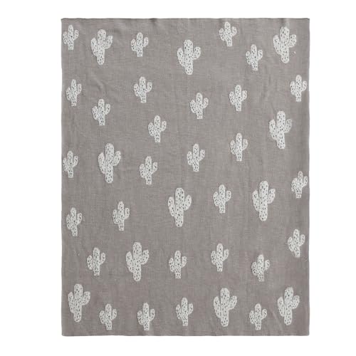 Creative Co-Op Cotton Knit Baby Blanket with Cactus Print, Multicolor - color: Cacti, size: 40" L x 32" W