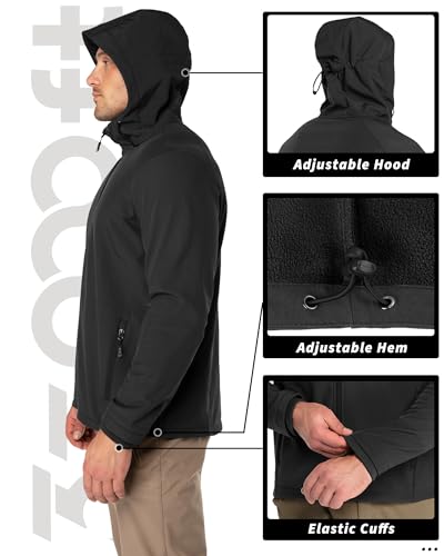 33,000ft Men's Hooded Fleece Lined Rain Shell Jacket Waterproof Lightweight - color: Black, size: 3X-Large