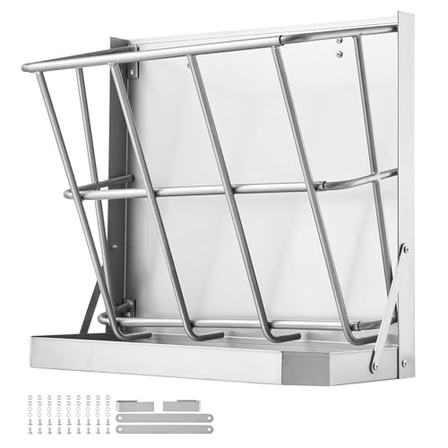 Happybuy Goat Hay Feeder, 21 Gallons Large Capacity, 2 in 1 Hay and Grain Feeder, Wall Mounted Livestock Feeder with Feed Tray, Multiple Sided Goat Hay Rack, Sturdy Steel Hay Rack for Sheep Horses