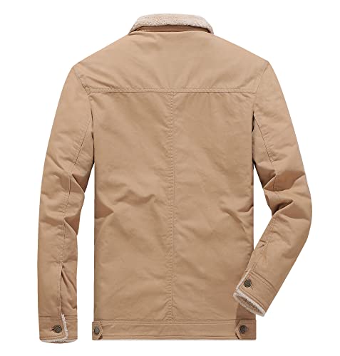 Men's Winter Sherpa Lined Fleece Military Cargo Jacket Cotton Outerwear Jacket Coat - color: Khaki, size: Medium