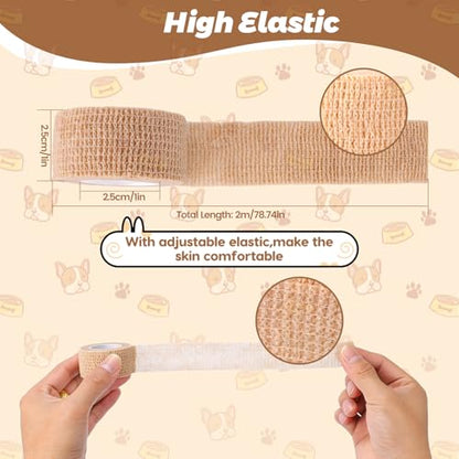 Self Adhesive Bandage Wrap, 20 Rolls Sports Tape, Self Stick Elastic Bandage Wrap, Sticky Bandage Wrap for Wrist, Feet, Ankle, Vet Wraps for Pets,Tattoo Grip Tape (1" x 78.74") - color: Khaki