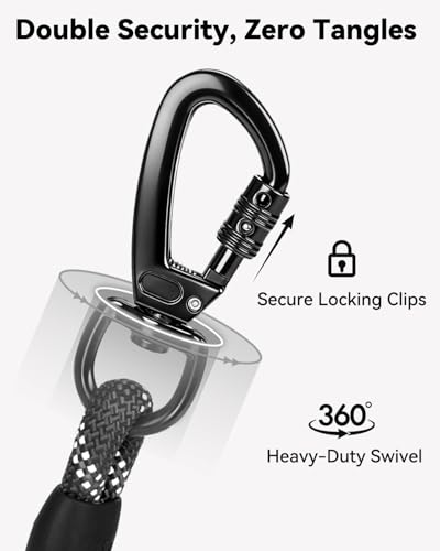 Joytale Long Dog Leash for Yard Tie Out & Recall Training, Black, 65FT - color: Black, size: 65FT