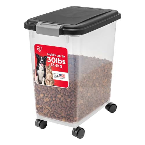 IRIS USA Airtight Pet Food Storage Rolling Container, 30 lb Capacity, Black - color: Black, size: 30 lbs