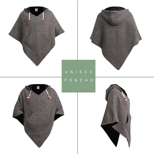 virblatt - Poncho Men & Women | Wool & Fleece | Unisex Hooded Winter Poncho - color: Grey, size: Large-X-Large