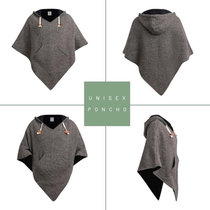 virblatt - Poncho Men & Women | Wool & Fleece | Unisex Hooded Winter Poncho - color: Grey, size: Large-X-Large