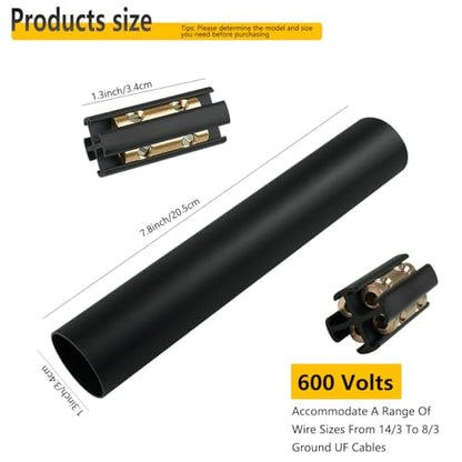 Underground Wire Splice Kit, 600V Direct Burial UF Cable Connectors with Heat Shrink Tubing, Fits 14/3 to 8/3 Wire. 2 Sets