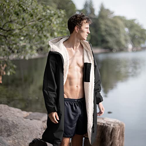 Oksun Waterproof Swim Parka: Windproof Sherpa Fleece Lined Surf Poncho - color: Sherpa Lining, Black