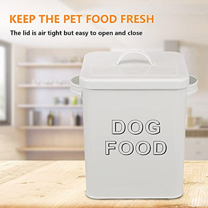 Pethiy airtight Dog Treat container bin and DOG Food Storage Tin with Lid With Handle |4-5 lbs Capacity | Serving Scoop Included -White - color: White(DOG FOOD)