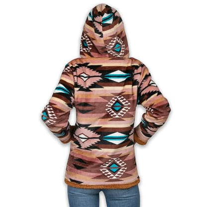 TrailCrest Women's Plush Sherpa Lined Hooded Plaid Zip-Up Jacket - color: Brown Aztec, size: X-Small