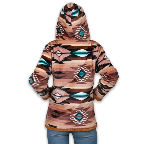 TrailCrest Women's Plush Sherpa Lined Hooded Plaid Zip-Up Jacket - color: Brown Aztec, size: X-Large